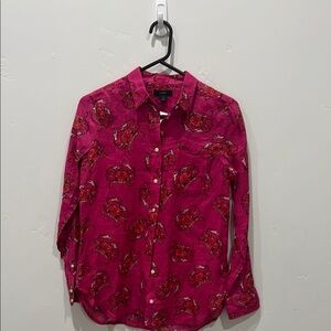 J Crew pink  Button-Up Shirt with Red Floral Pattern